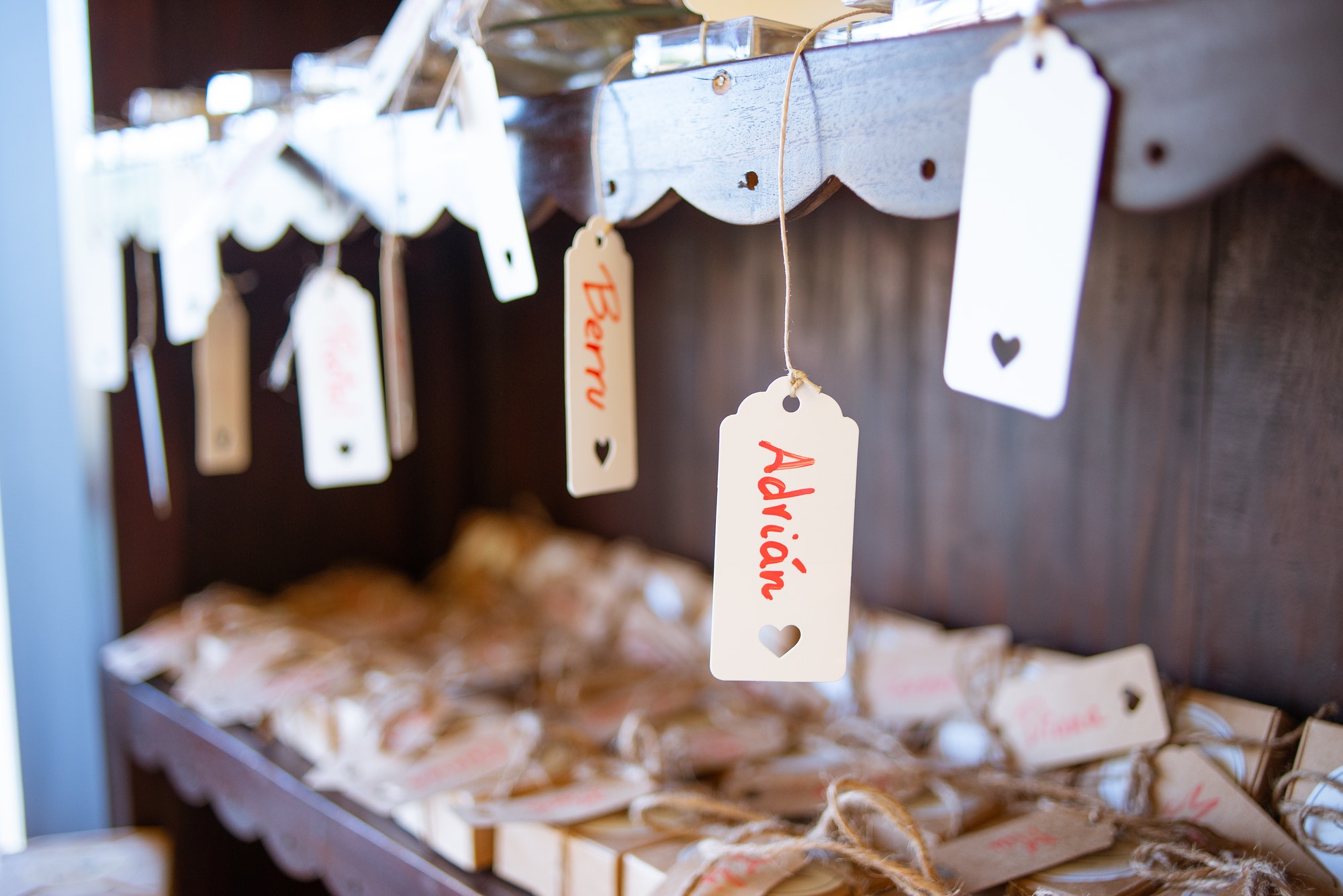 Gifts at a wedding with names on them